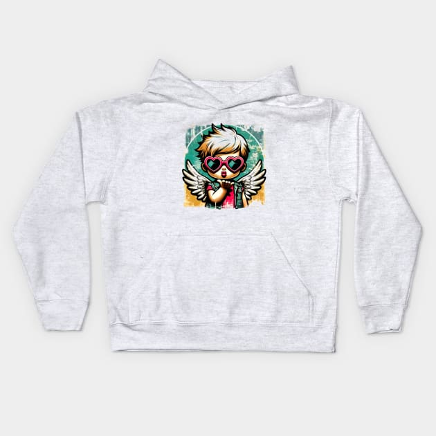 Grunge Love: Distressed Pop Art Cupid Valentine's T-Shirt Kids Hoodie by Klimek Prints